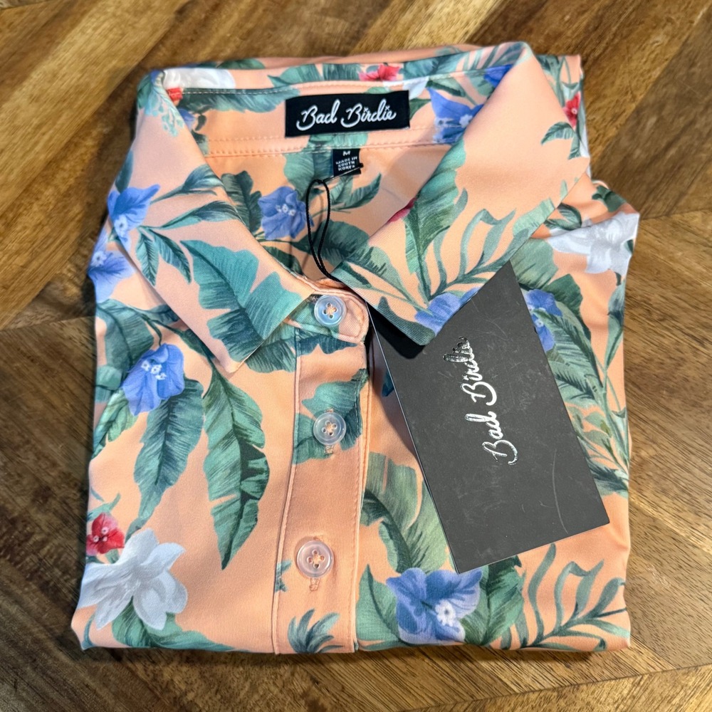 Bad Birdie Womens Flora Fiesta Sleeveless Golf Polo Shirt Coral Floral M